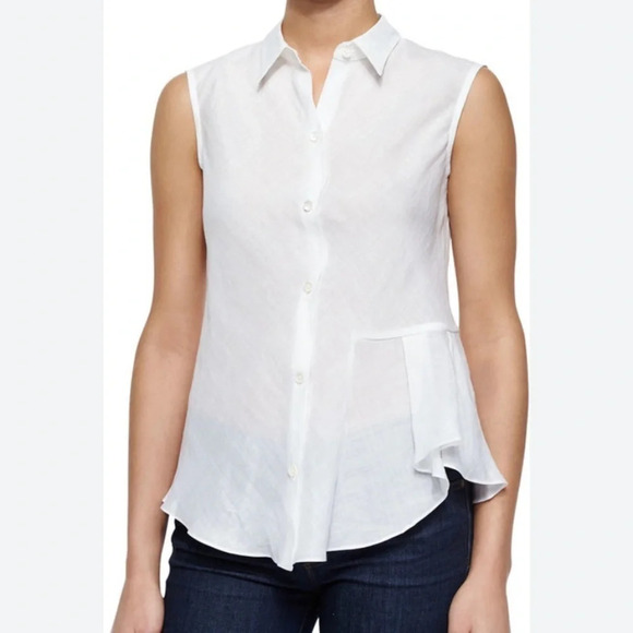 Theory Biaz Sleeveless Ruffled Gauze Blouse in White Silk - Picture 1 of 12